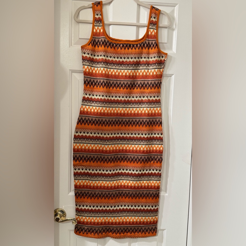 Colorful Geometric Bodycon Knit Dress - size Large
